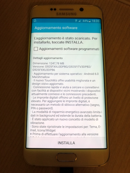 notifica aggiornamento Android 6.0.1 Marshmallow sul mio dispositivo