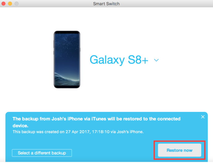 backup da iOS a Galaxy S8 Android
