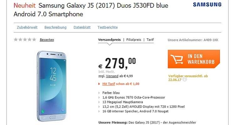 Samsung Galaxy J5 2017 prezzo